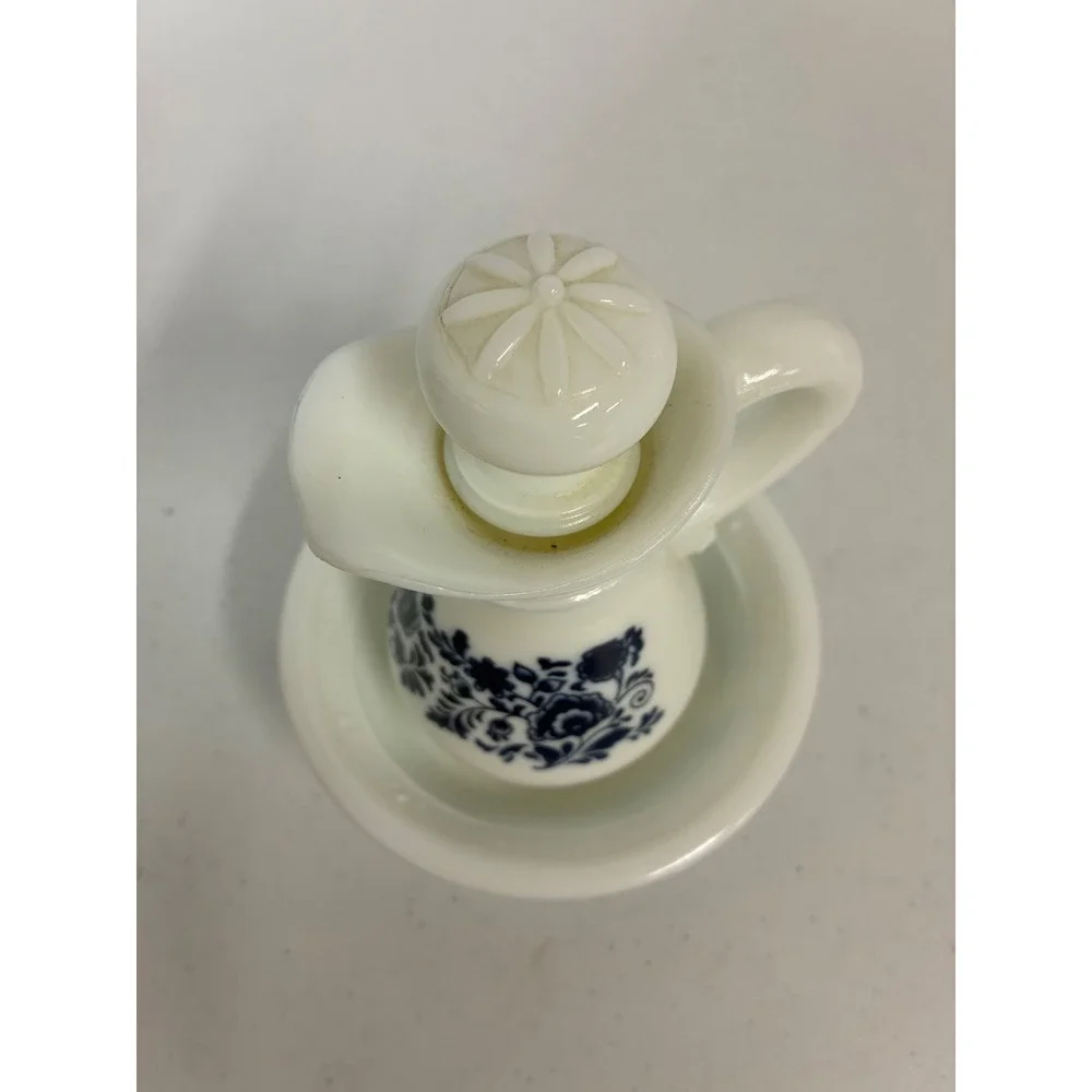 Vintage Avon Milk Glass Blue Floral Cruet (Skin So Soft)